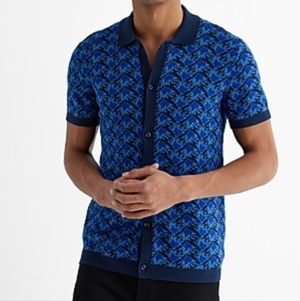 Express S/S Lightweight Button Up Polo Sweater
